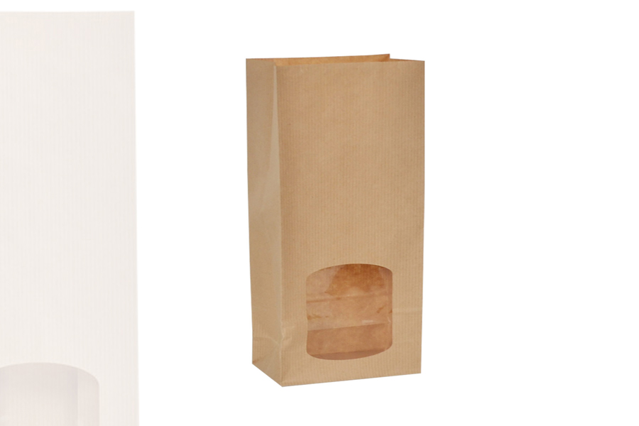 100pcs Sac en papier kraft avec fenêtre (14x20x5cm), pochette refermable  Stand Up, sacs en papier brun, emballage alimentaire en gros, imperméable  et