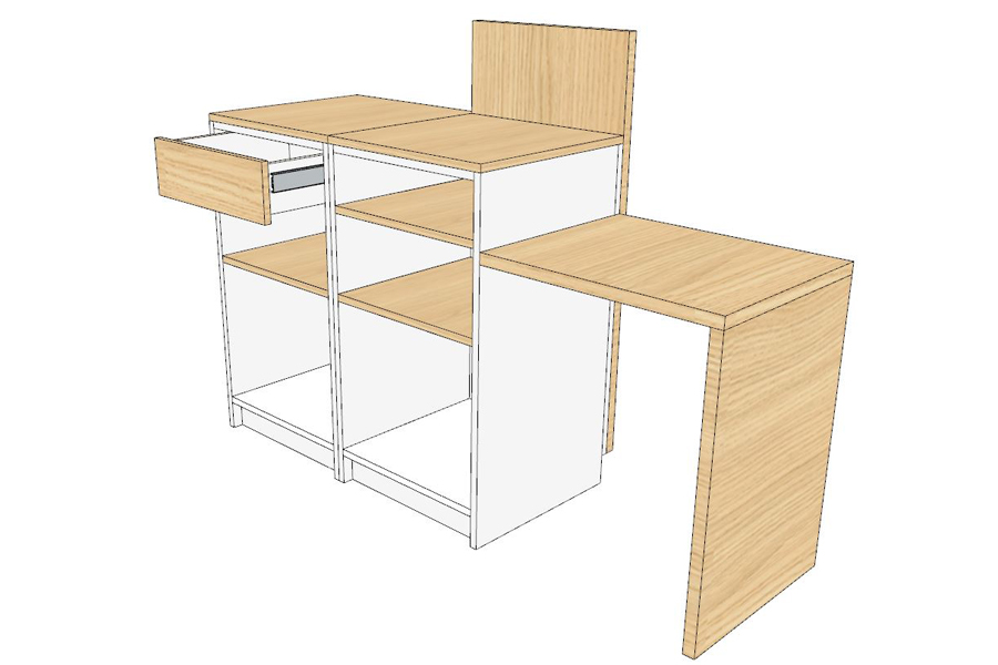0960 C Encaissement BLANC 1600 X 528 x 920 avec ARCHE GAUCHE 600 mm 1 POSTE en LIGNE