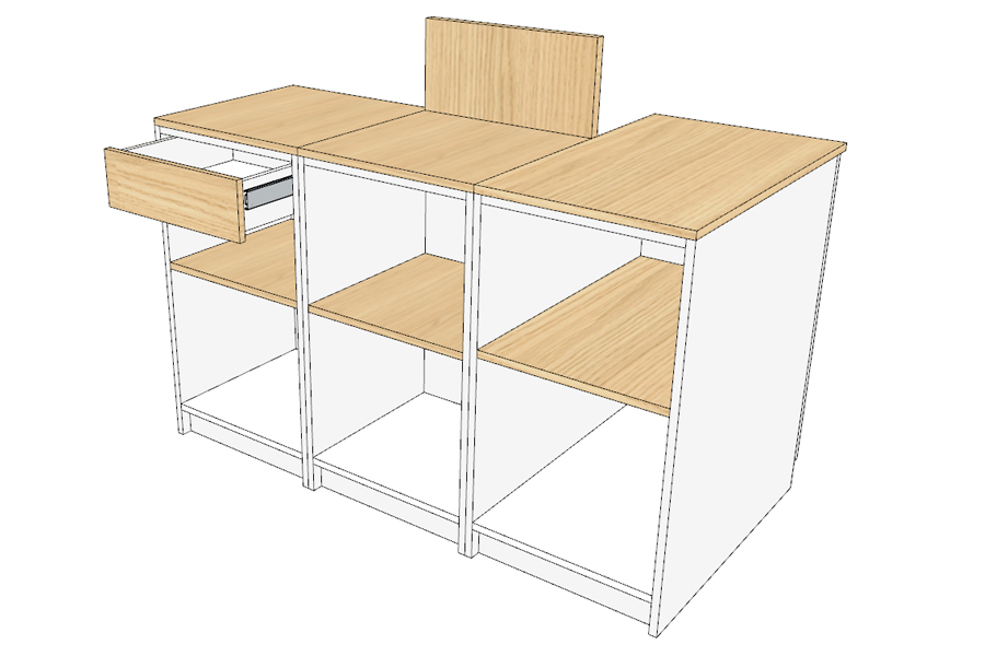 0961 C Encaissement BLANC 1500 X 528-828 GAUCHE x 920 avec PMR 1 POSTE en LIGNE