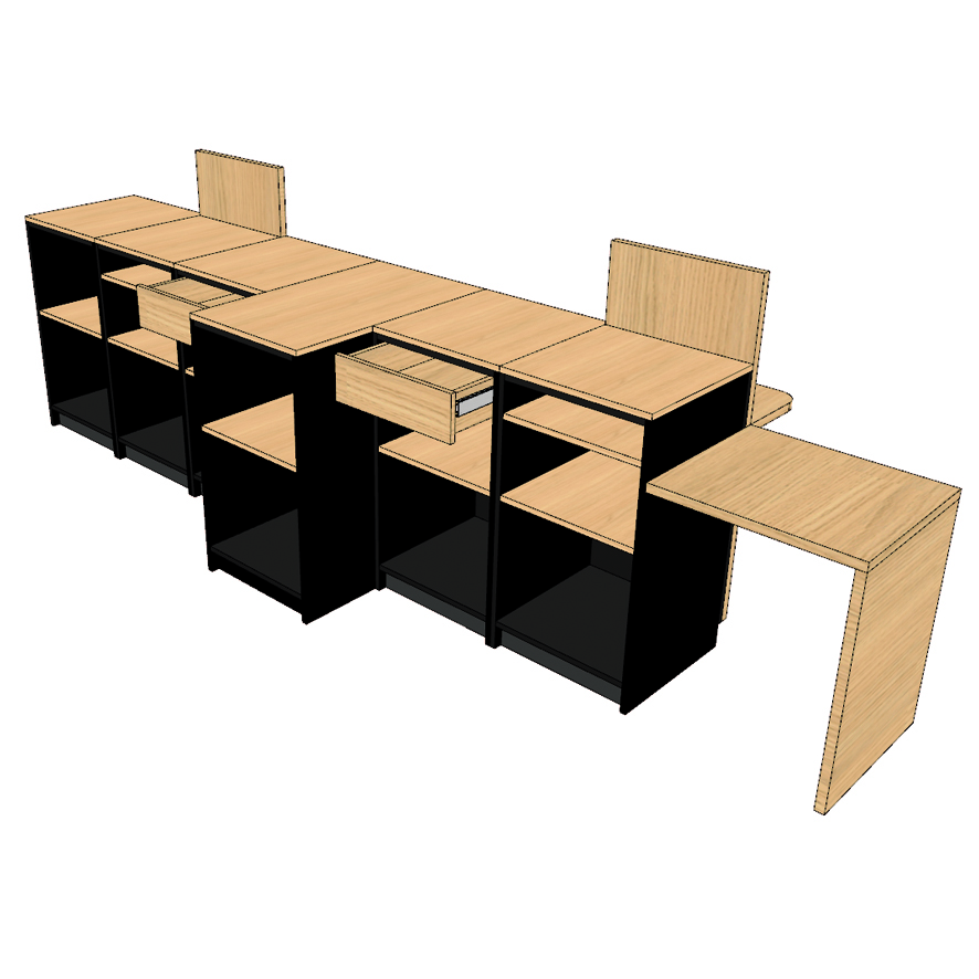 694 C LIGNE 2 POSTES GRAND PMR encaissement NOIR 3638 x 850 mm ti