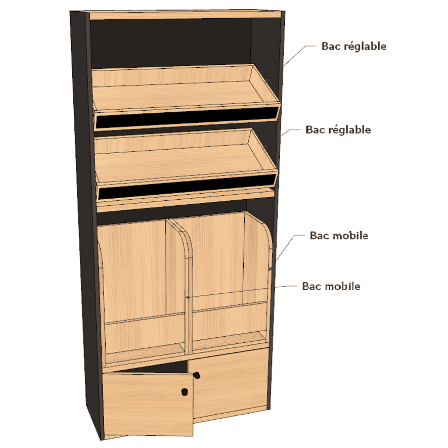 Armoire boulangerie noire avec bac à pain et portes battantes (LIVRÉ MONTÉ) – Image 3
