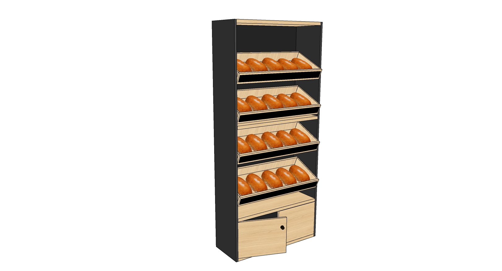 Armoire boulangerie noire 4 présentoirs avec portes battantes (LIVRÉ MONTÉ)