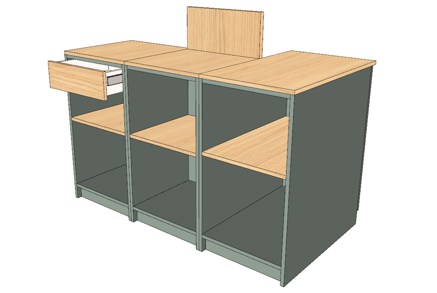 Comptoir caisse 1 poste avec dosseret + tablette PMR (livré monté). – Image 3