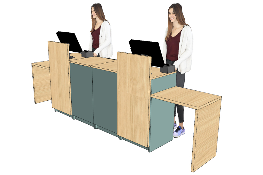Comptoir caisse 2 postes avec dosseret + double arche PMR (livré monté) – Image 2