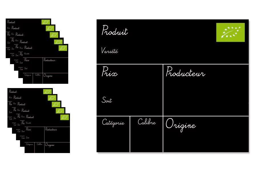 Affichette PVC "Fruits et Légumes" AB EU (Lot de 10)