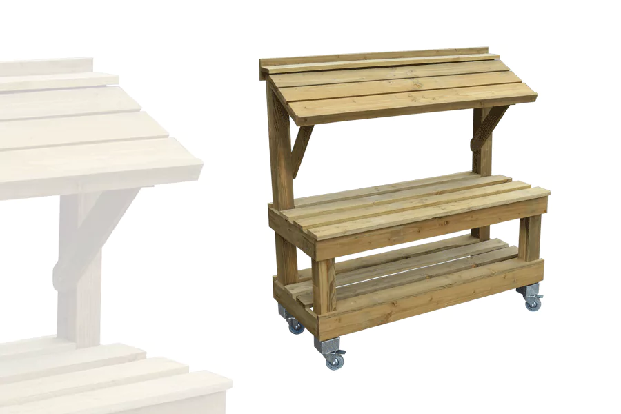 Étal Marché Trottoir 2 Niveaux Bois Vieilli AVEC roulettes
