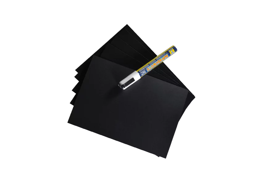 Affichette PVC Noire A5 + Feutre Craie (Lot de 5)