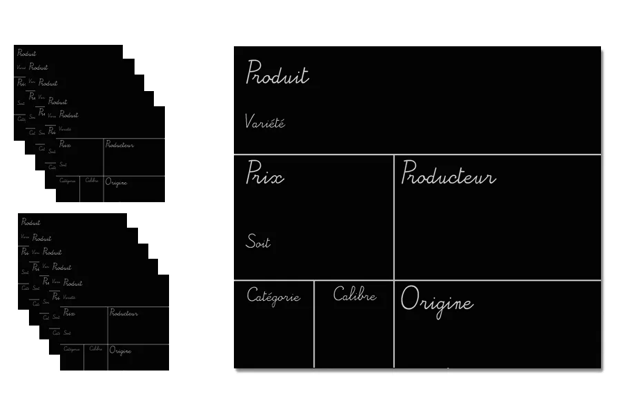 Affichette PVC "Fruits et Légumes" (Lot de 10)