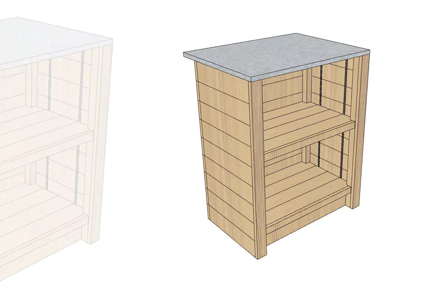 Module d'Encaissement 700 Bois Vieilli + 1 étagère réglable + plateau Inox