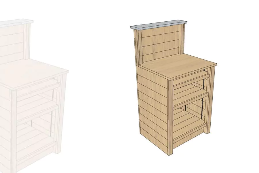 Module d'Encaissement Casquette 650 Bois Vieilli + 2 étagères réglables + plateaux Inox sur casquette