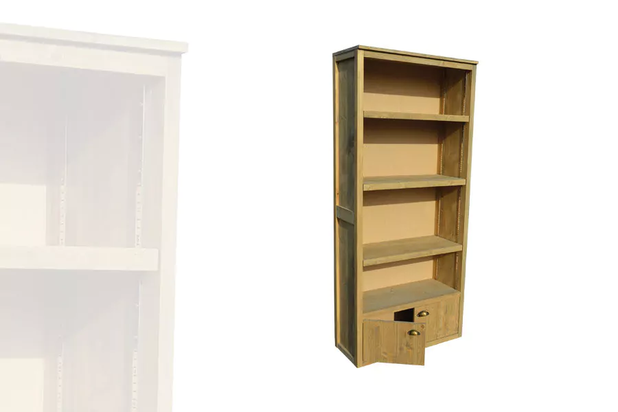 Armoire Étagères Haute Portes Basses Bois Vieilli