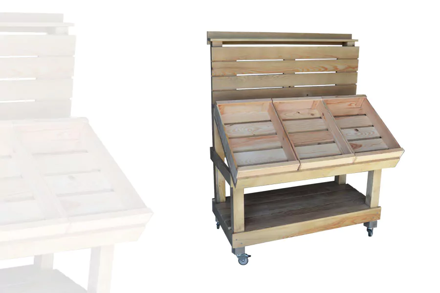etal-marche-2-niveau-orientable-avec-caisse-bois-fruits-legume-alv Étalage marché fruits et légumes 2 niveaux bois vieillie avec roulettes