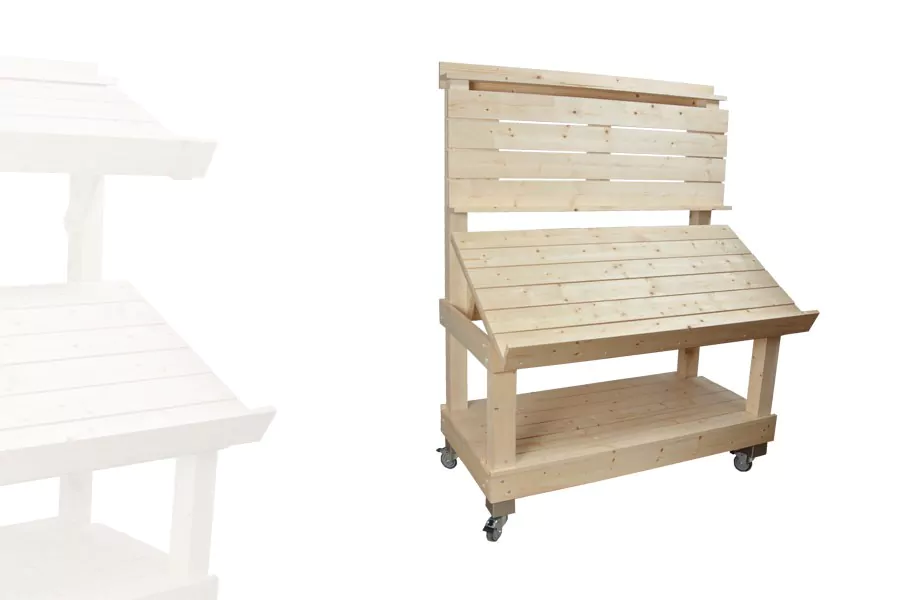 Étalage marché 2 niveaux bois clair avec roulette