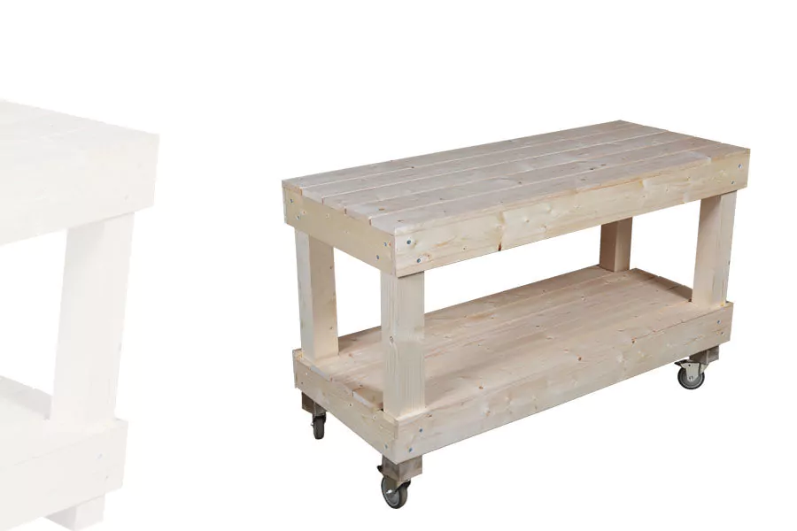 Table 2 Niveaux Étroite Bois Clair AVEC roulettes