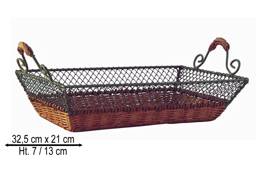 Lot de 5 Corbeilles Rectangles en Métal et Rotin