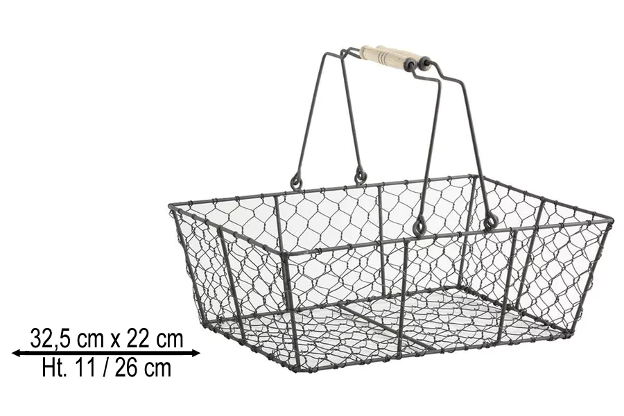 Panier Rectangulaire en Métal à Double Anses Grillage Vieilli