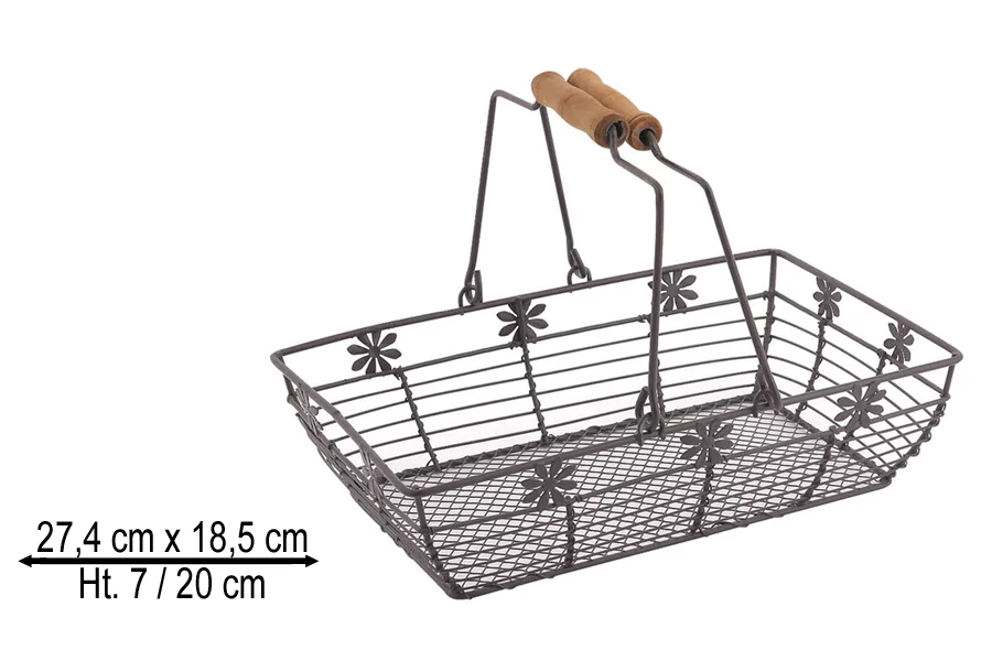 Lot de 5 Paniers Rectangulaires en Métal à Double Anses Décor Fleur