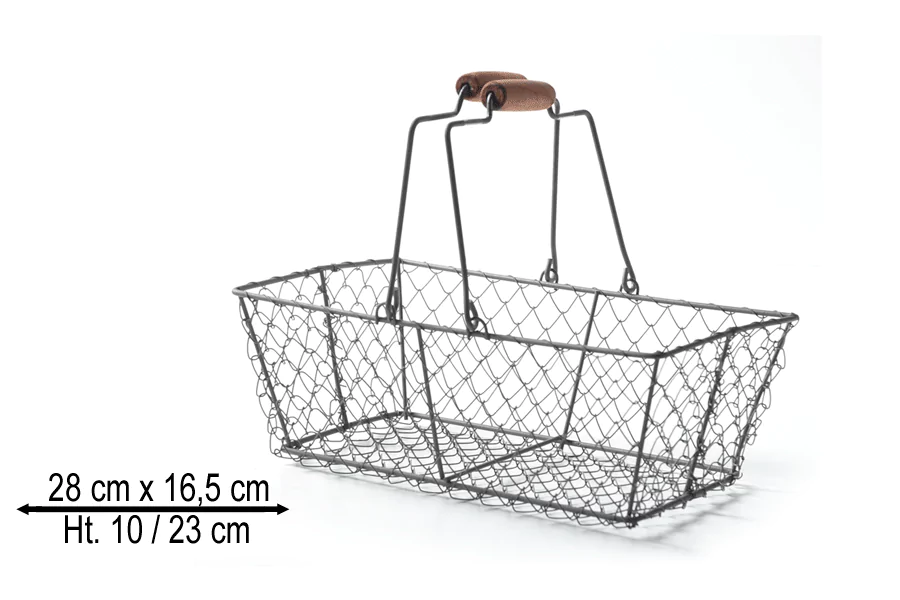 Lot de 4 Paniers Rectangles Métal Vieilli Double Anses PM