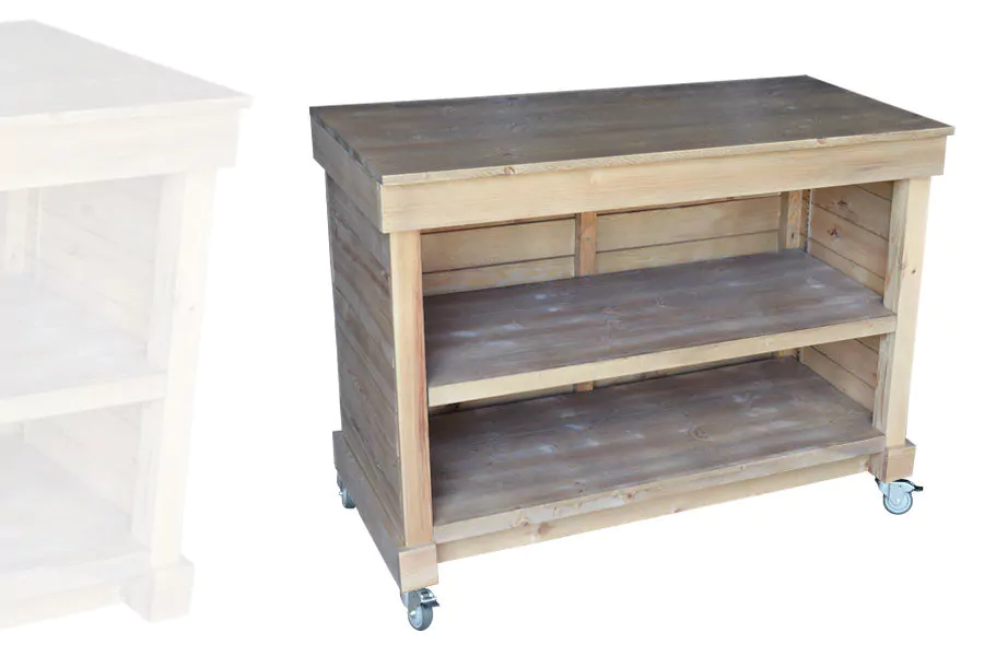 Comptoir d'Encaissement et d'Emballage Bois Vieilli AVEC Roulettes