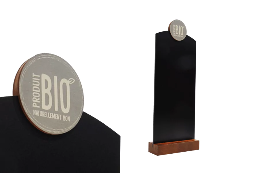 Ardoise Haute + Socle Bois Vernis + 2 Pastilles Adhésives "BIO"
