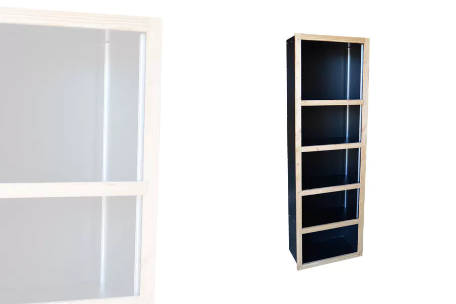 Armoire Étroite Noire + Habillage Bois Massif Clair