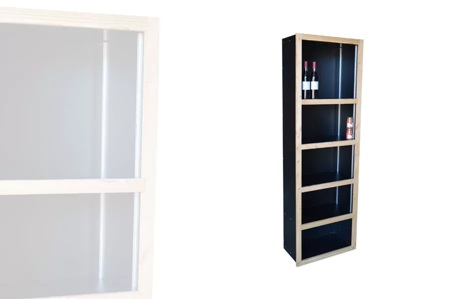 Armoire Étroite Noire + Habillage Bois Massif Clair – Image 3