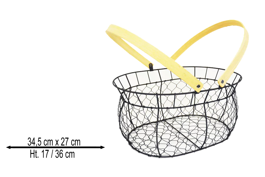 Lot de 10 Paniers Métal Vieilli Ovale Frise - Anses Bois