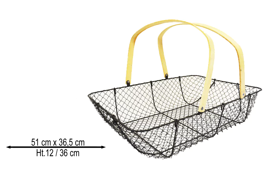 Lot de 10 Paniers Métal Vieilli Rectangle GM - Anses Bois