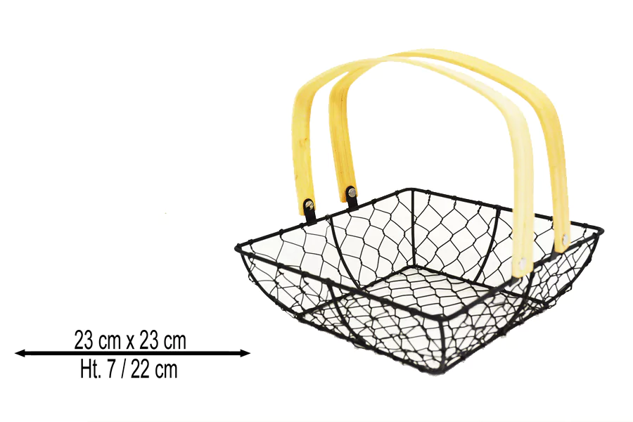 Lot de 10 Paniers Métal Carré Grillage Noir Mat - Anses Bois