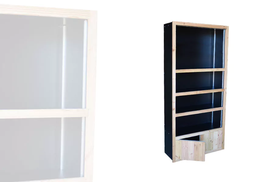 Armoire Haute Noire + Habillage Bois Massif Clair - Ancien modèle