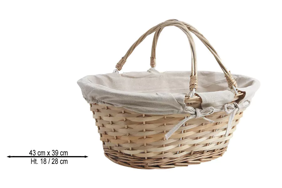 Lot de 5 Paniers Osier et Bois Ovale Naturel + Tissu