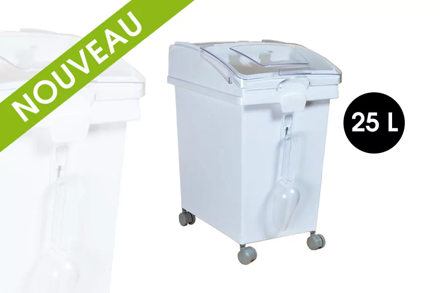 Bac 25 litres Riz/Farine sur Roulettes + Pelle