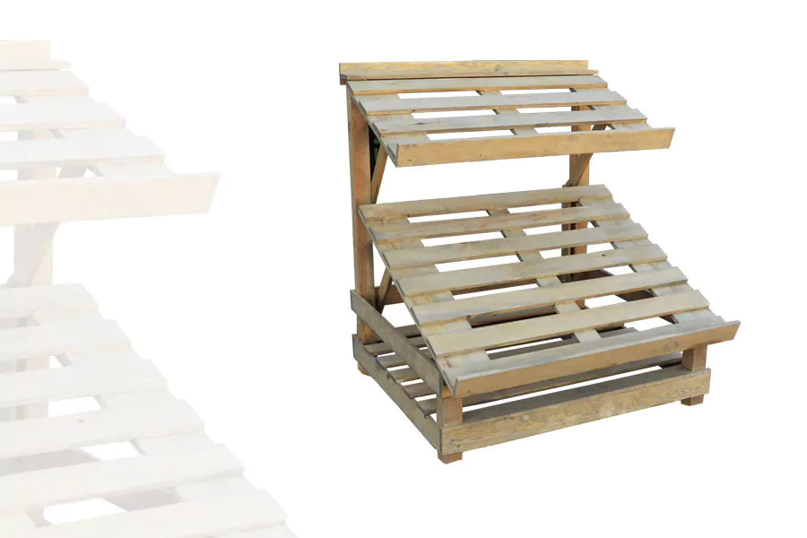 Étalage marché 2 niveaux surbaissé bois vieilli sans roulette