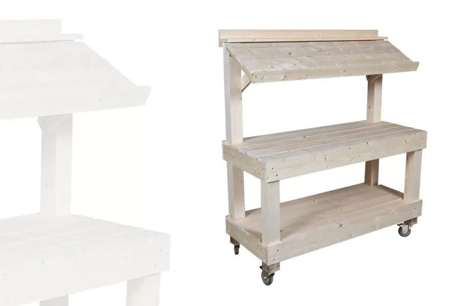Étal Marché Trottoir 2 Niveaux Bois Clair AVEC roulettes