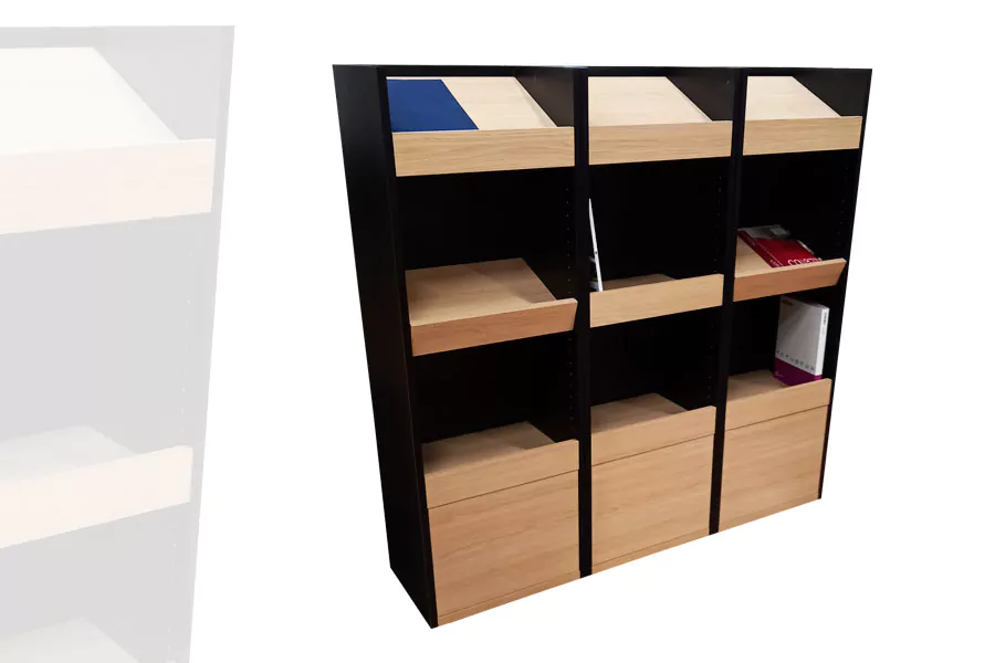 armoire-presentoire-6-casiers-bois-2-tons-armoire-livrairie,-armoire-livres-agencement-boutique