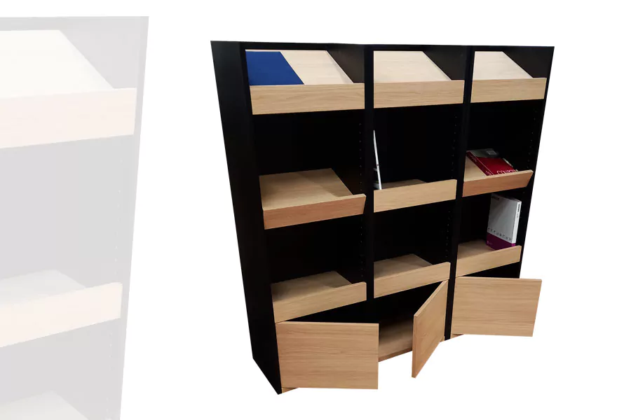 armoire-presentoire-6-casiers-bois-2-tons-avec-portes--armoire-livrairie,-armoire-livres-agencement-boutique