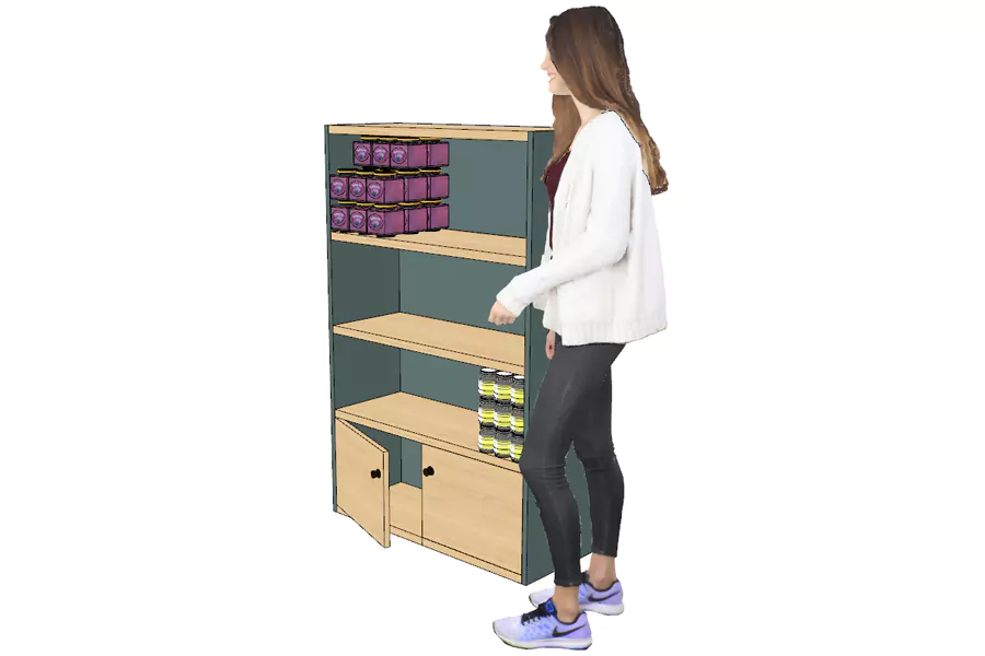 Armoire Étagères Bois Basse Portes Basses Verte – Image 2