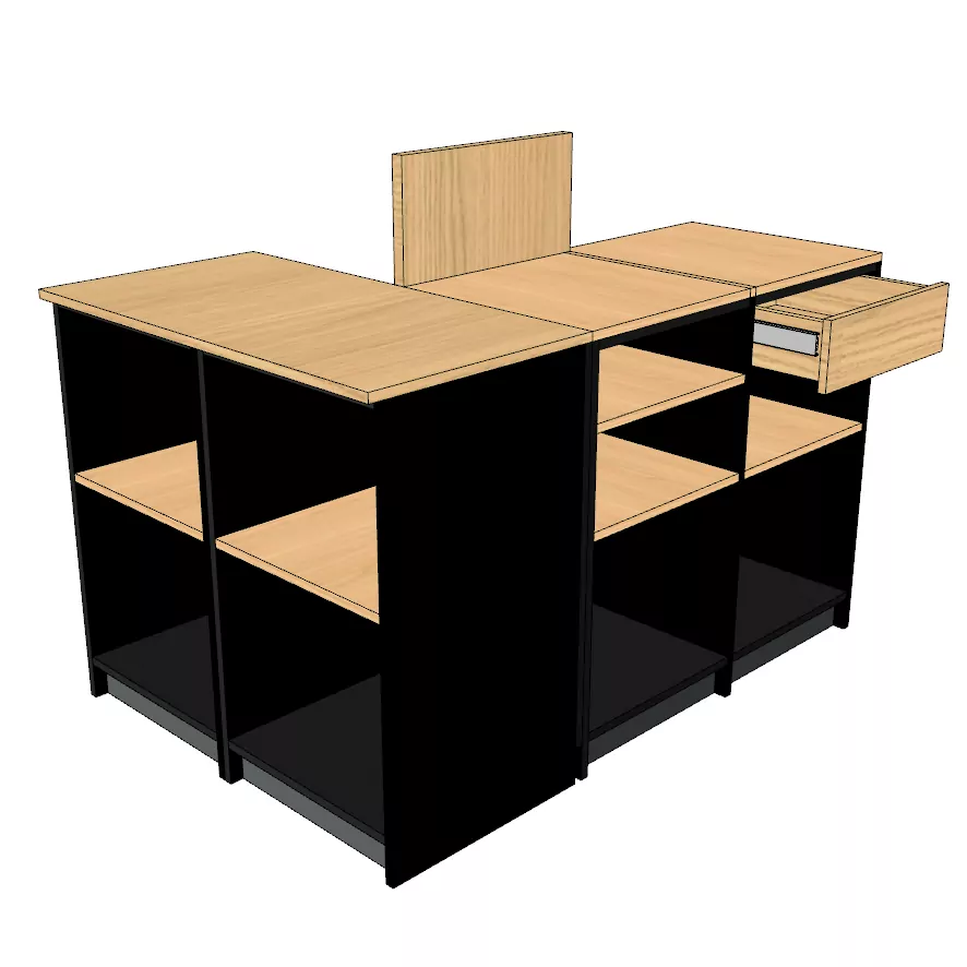Comptoir caisse 1 poste en L (G) avec dosseret + tablette PMR (LIVRÉ MONTÉ) – Image 3