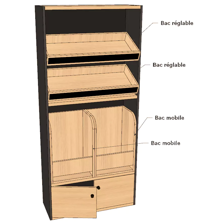 Armoire boulangerie noire avec bac à pain et portes battantes (LIVRÉ MONTÉ) – Image 3
