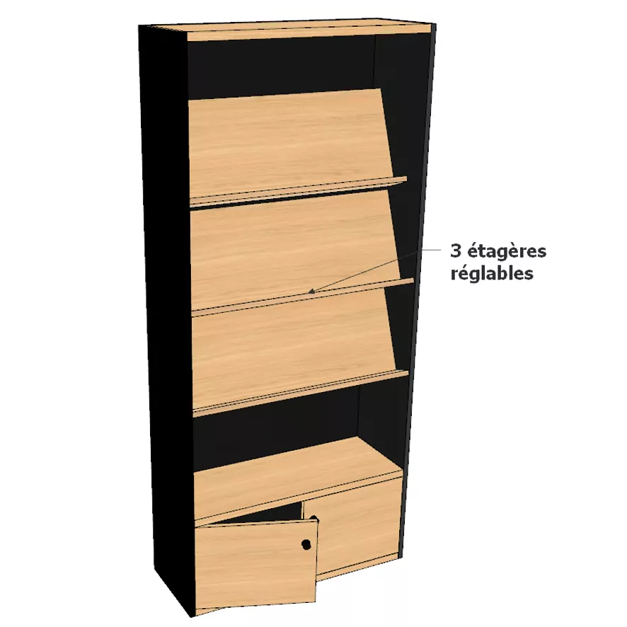 Armoire presse haute noire étagères réglables et porte battante (LIVRÉ MONTÉ) – Image 4