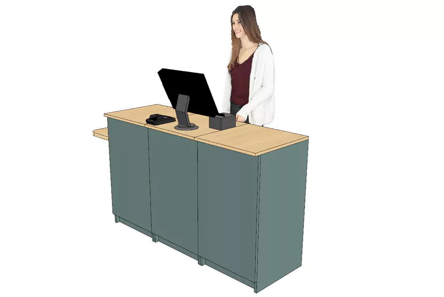 Comptoir caisse 1 poste avec tablette PMR à droite ( livré monté )